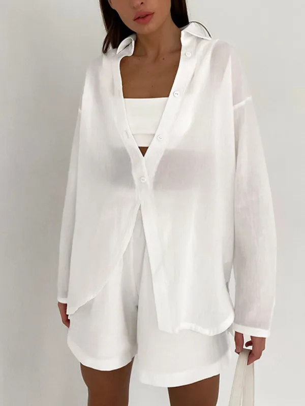 Cover Up Linen Two Piece Shorts Set sold by COMMENSE