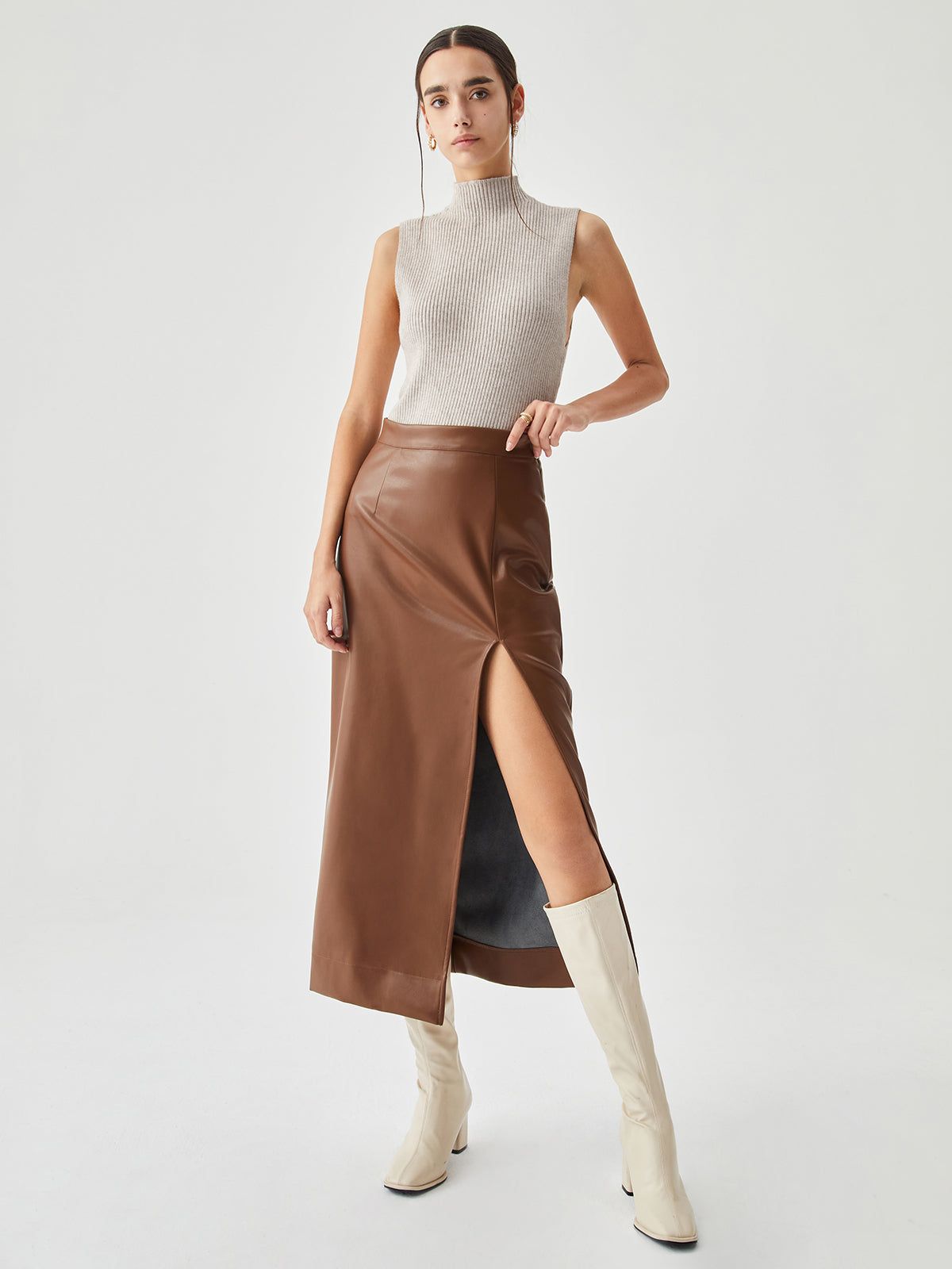 Elegant Mock Neck Ribbed Knit Sleeveless Sweater sold by COMMENSE product image thumbnail 4