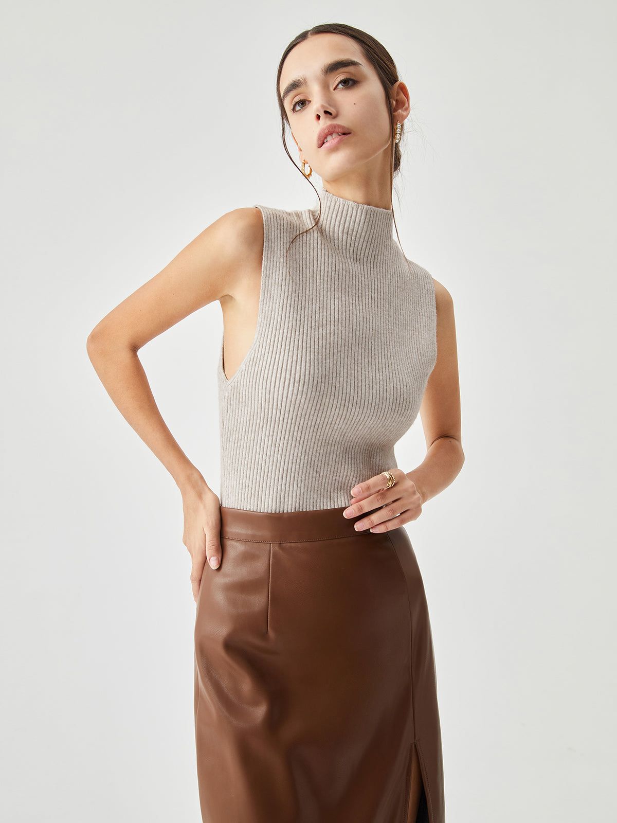 Elegant Mock Neck Ribbed Knit Sleeveless Sweater sold by COMMENSE product image thumbnail 2