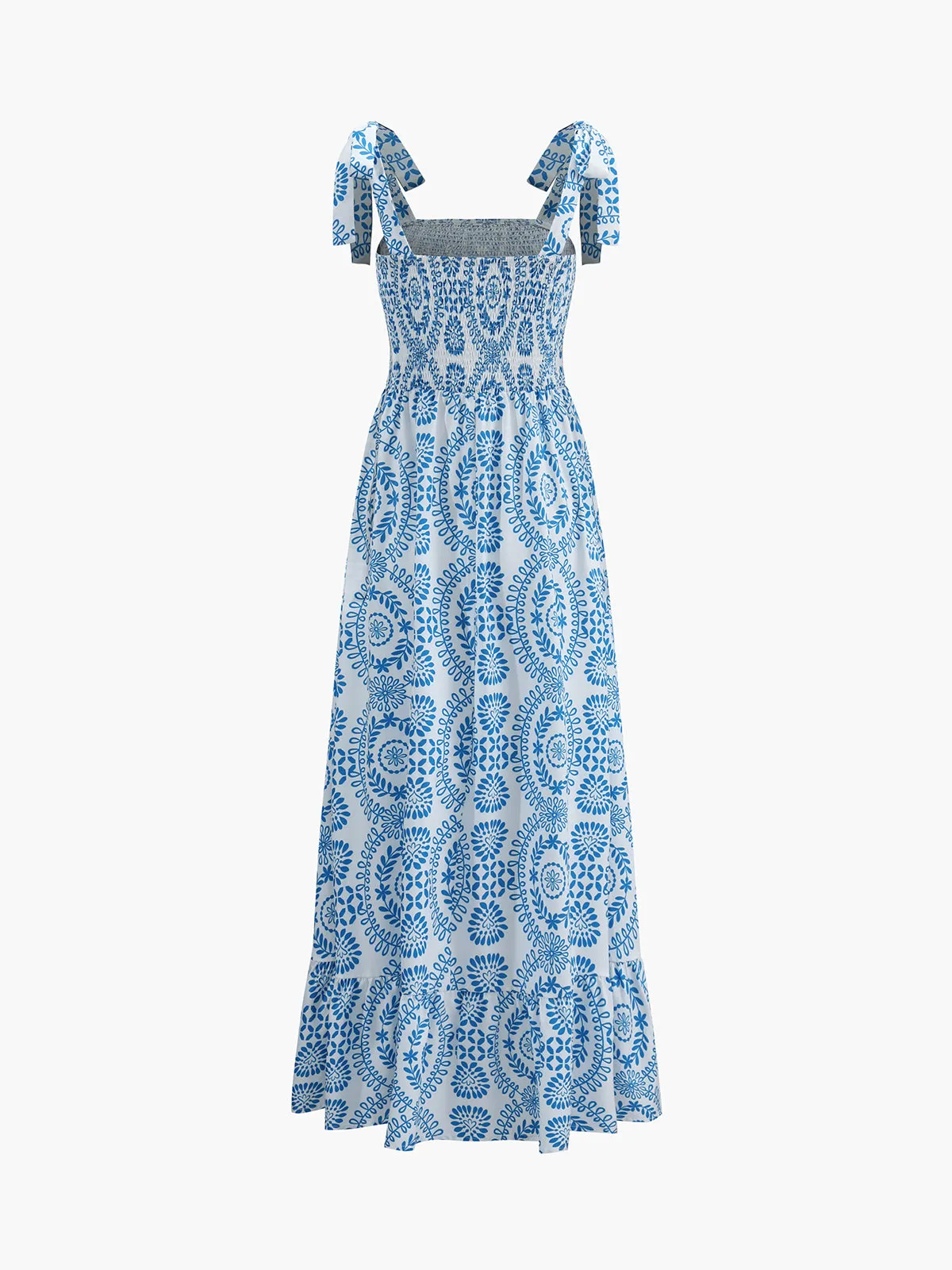 Leaf Print Shirred Split Midi Dress sold by COMMENSE product image thumbnail 2