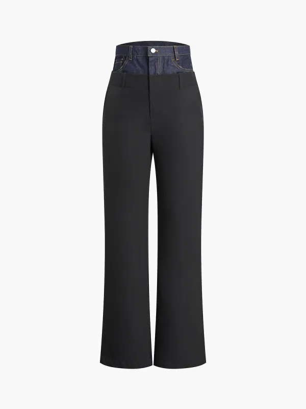 Patchwork Denim Straight Leg Pants sold by COMMENSE
