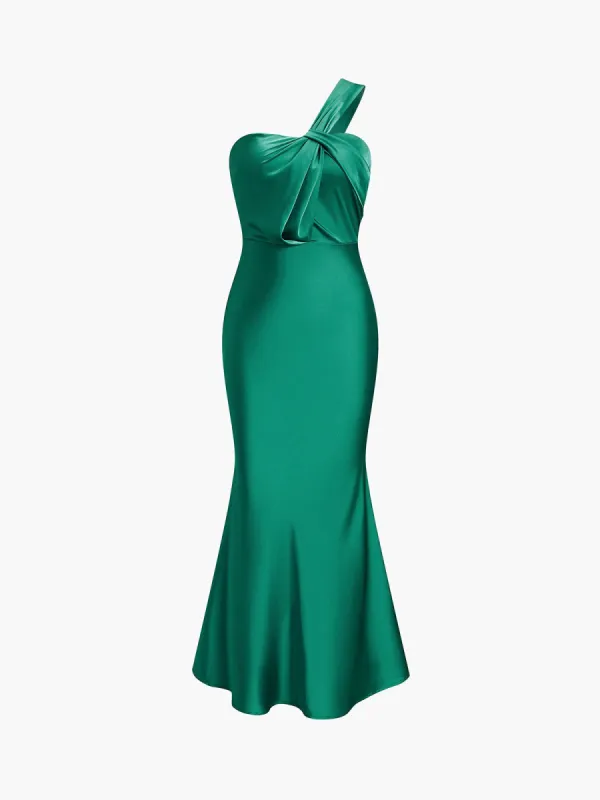 Emerald Green Satin Knotted Midi Dress sold by COMMENSE