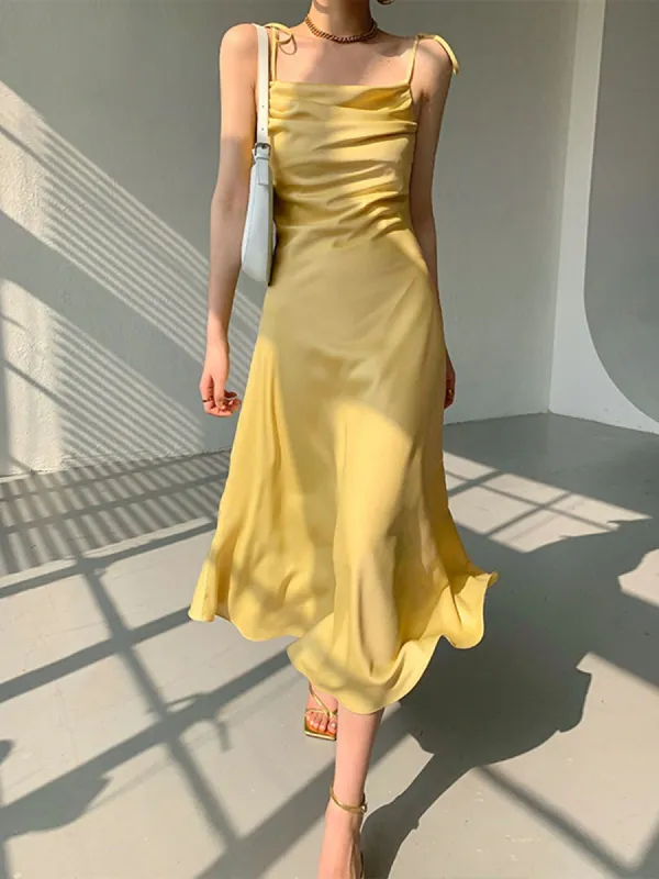 Moving Feast Cowl Neck Satin Midi Dress sold by COMMENSE