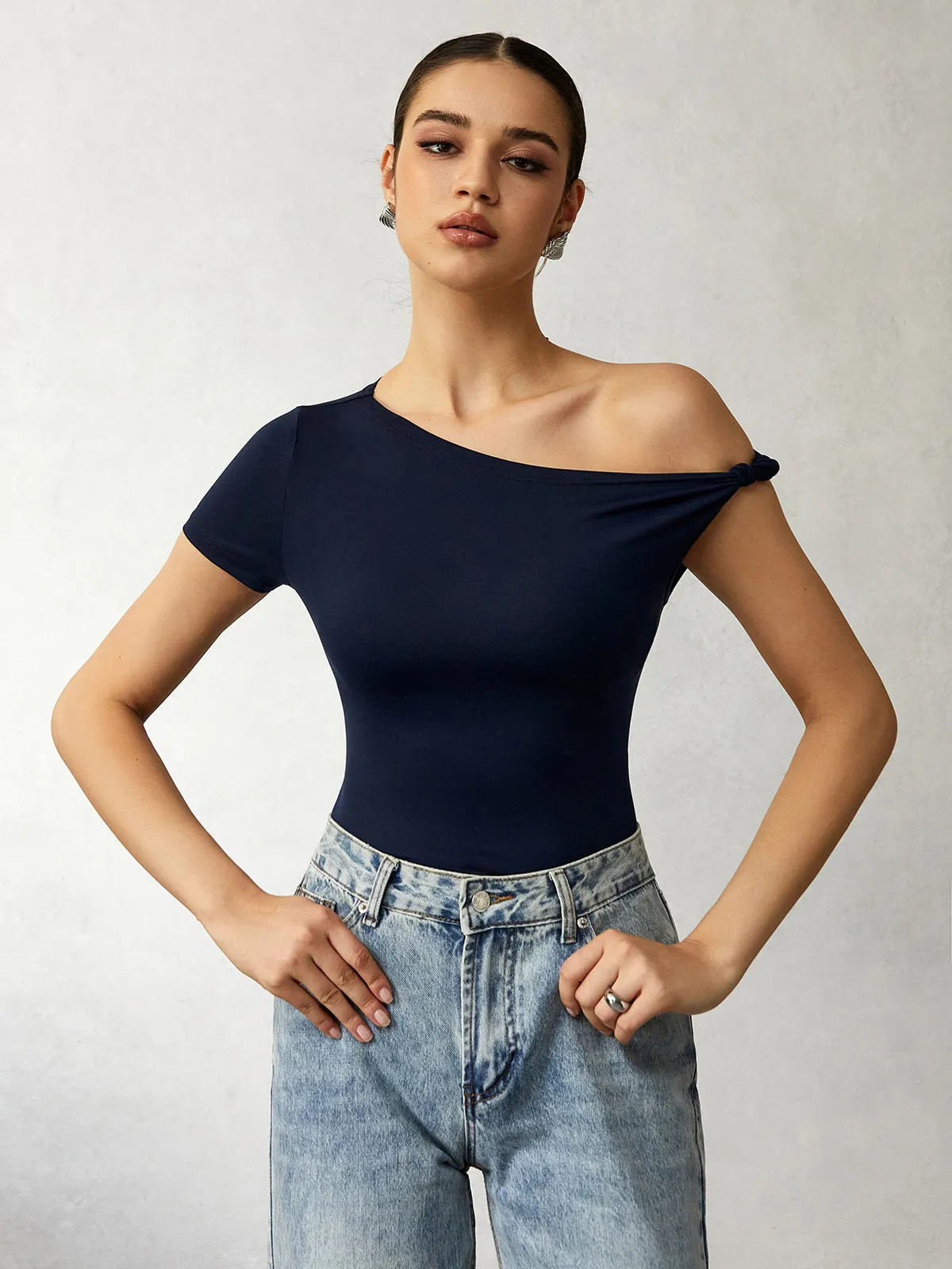 Cold Shoulder Knotted T-Shirt sold by COMMENSE product image thumbnail 4
