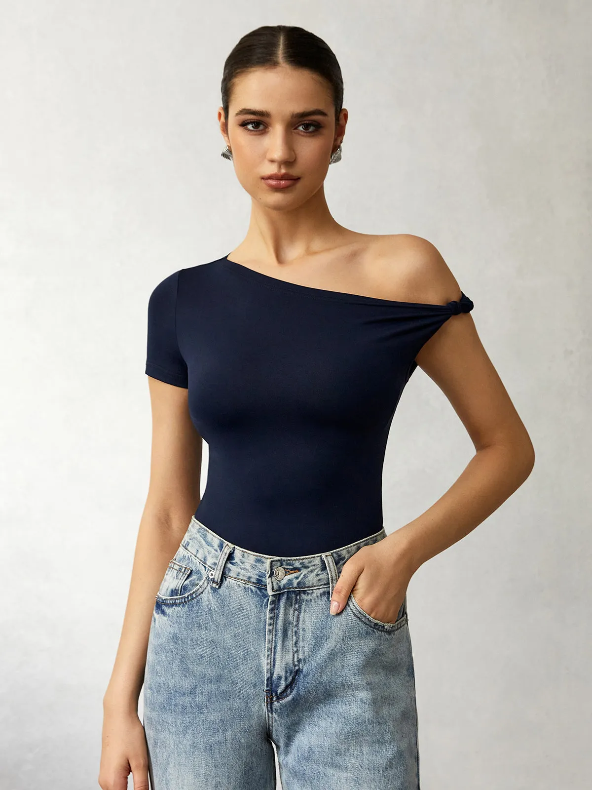 Cold Shoulder Knotted T-Shirt sold by COMMENSE