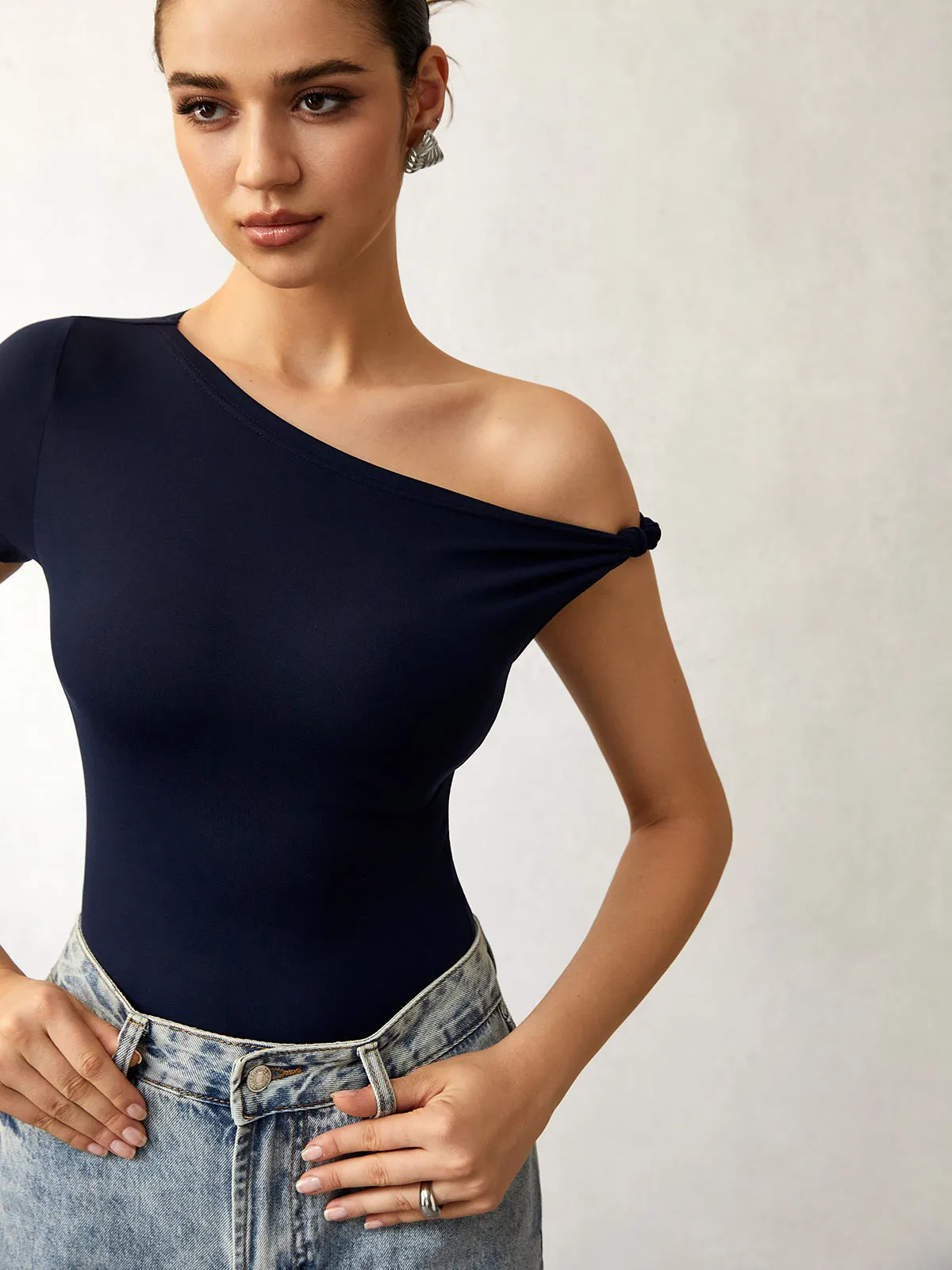 Cold Shoulder Knotted T-Shirt sold by COMMENSE product image thumbnail 2
