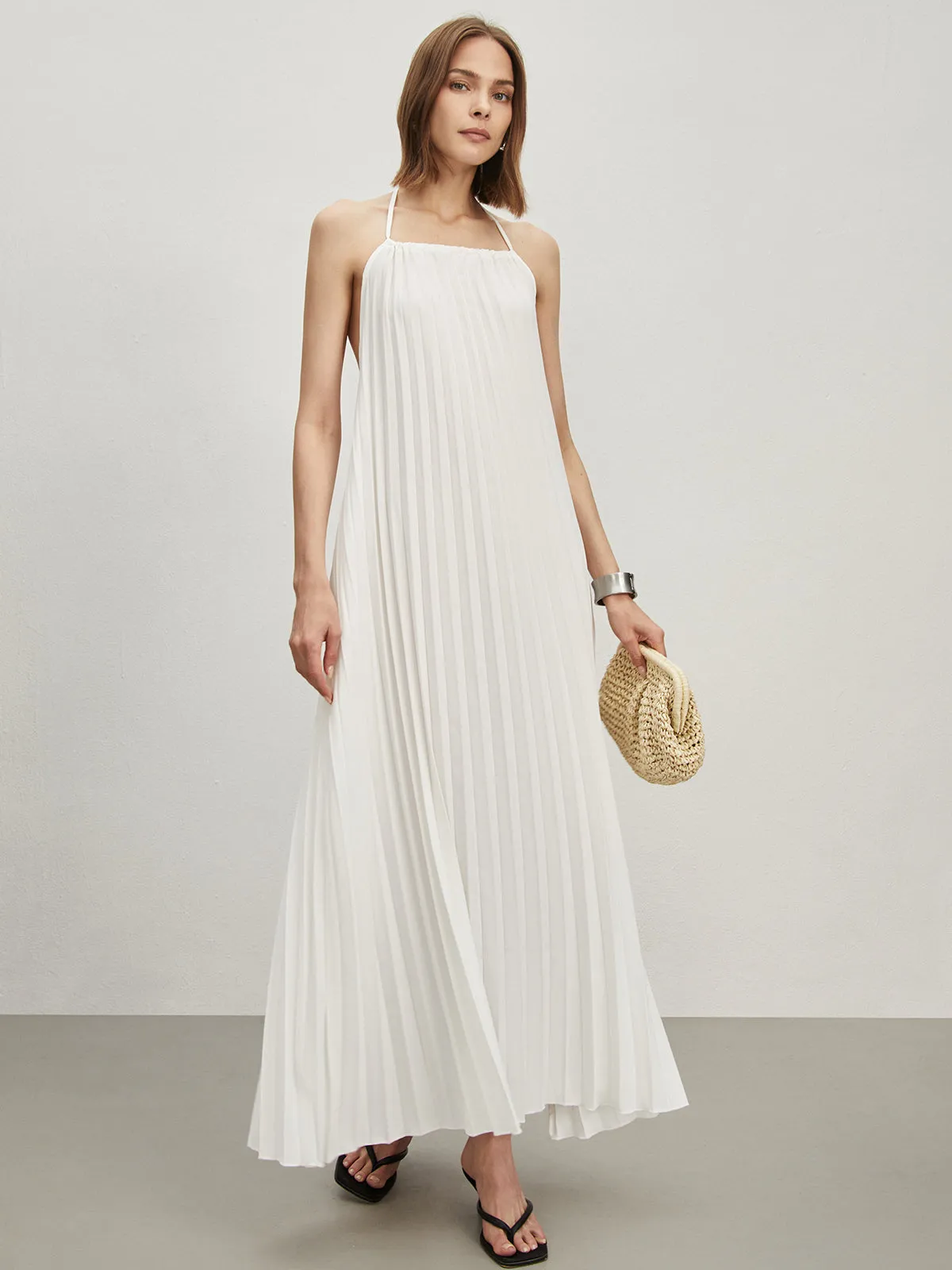 Tie-Back Open Back Pleated Long Dress sold by COMMENSE product image thumbnail 3