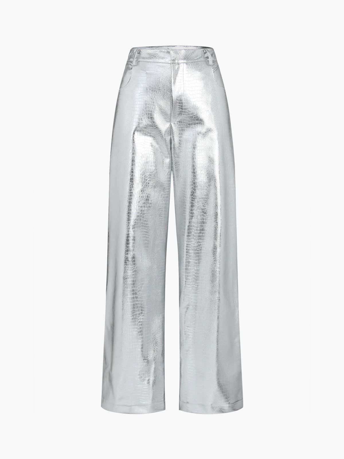 Faux Leather Metallic Textured Straight Leg Pants sold by COMMENSE product image thumbnail 2