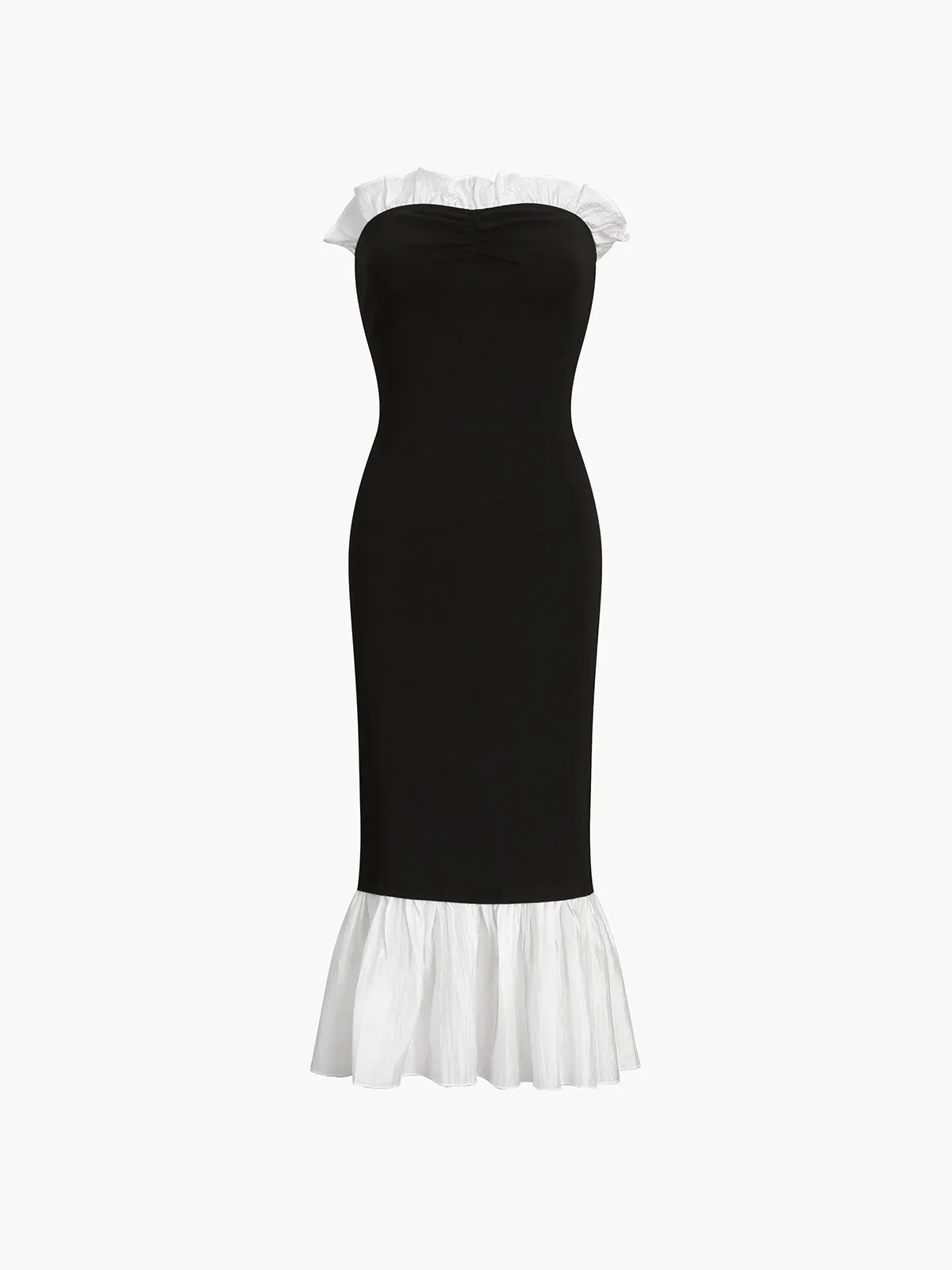 Ruffle Hem Patchwork Midi Dress sold by COMMENSE product image thumbnail 2