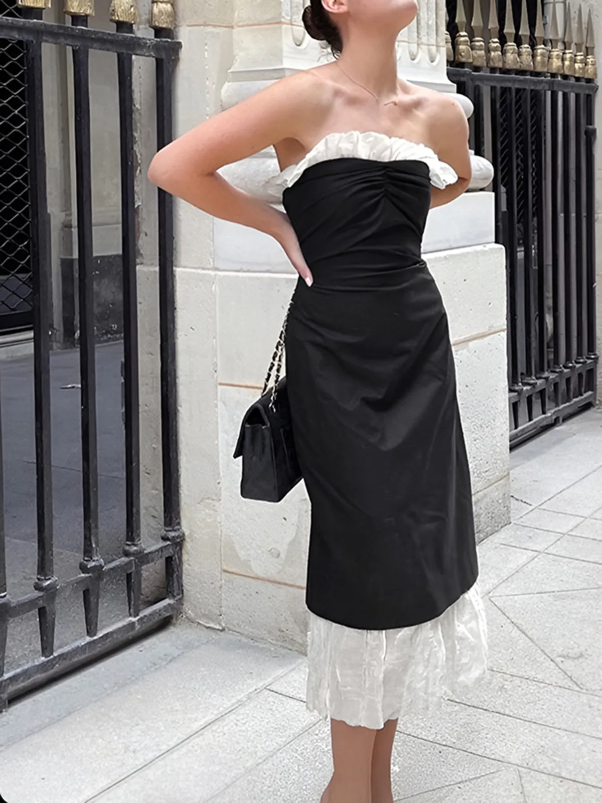 Ruffle Hem Patchwork Midi Dress sold by COMMENSE product image thumbnail 3