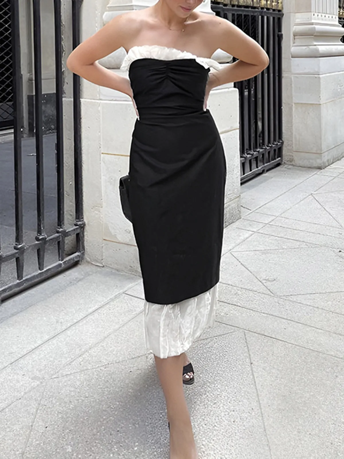 Ruffle Hem Patchwork Midi Dress sold by COMMENSE