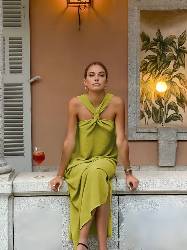 Cross Halter Split Long Dress sold by COMMENSE