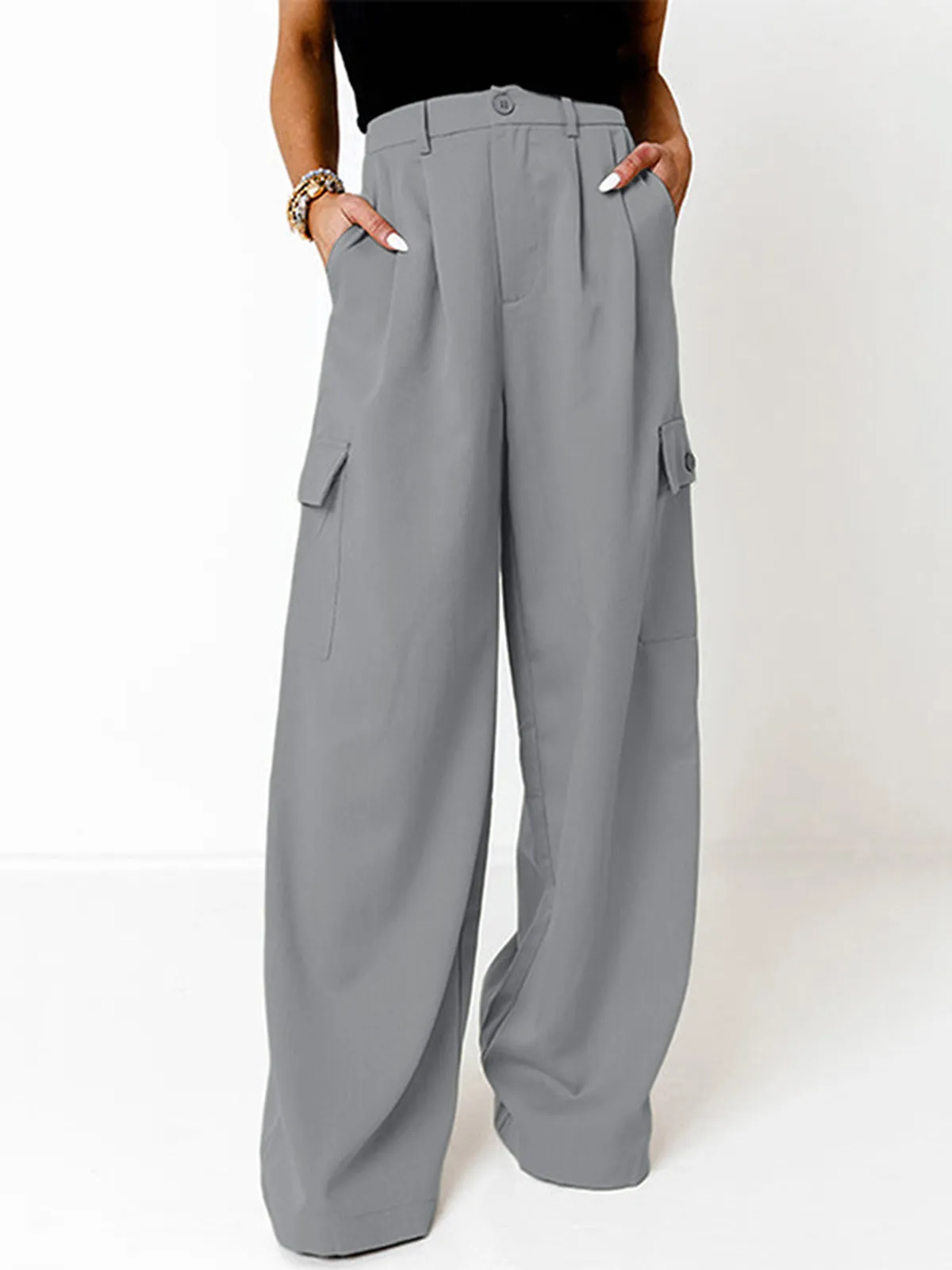 Large Pocket Wide Leg Pants sold by COMMENSE