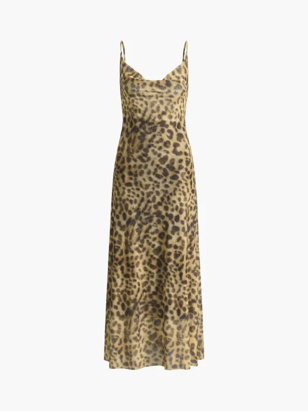 Leopard Print Cowl Neck Midi Dress sold by COMMENSE