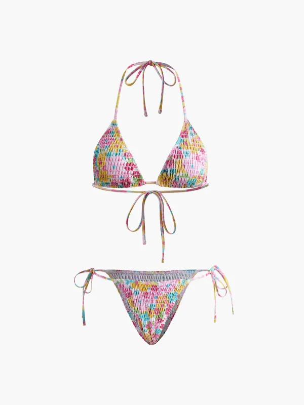 Shirred Printed Removable Padded Bikini Set sold by COMMENSE