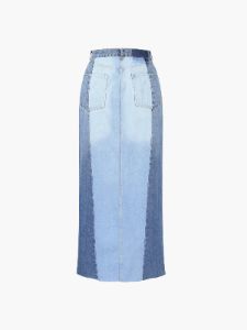 Patchwork Faded Denim Maxi Skirt sold by COMMENSE