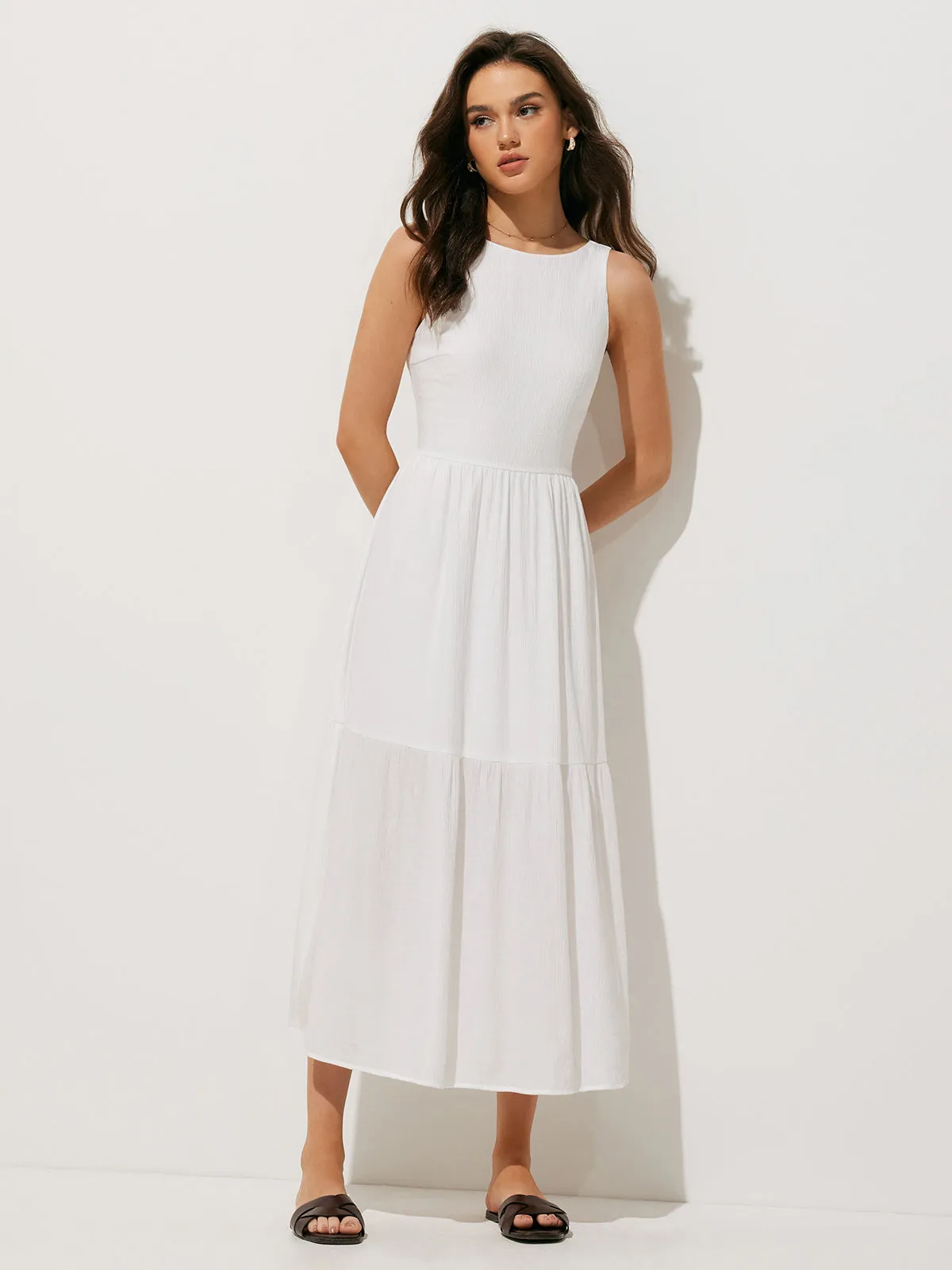 Solid Knotted Backless Long Dress sold by COMMENSE product image thumbnail 4