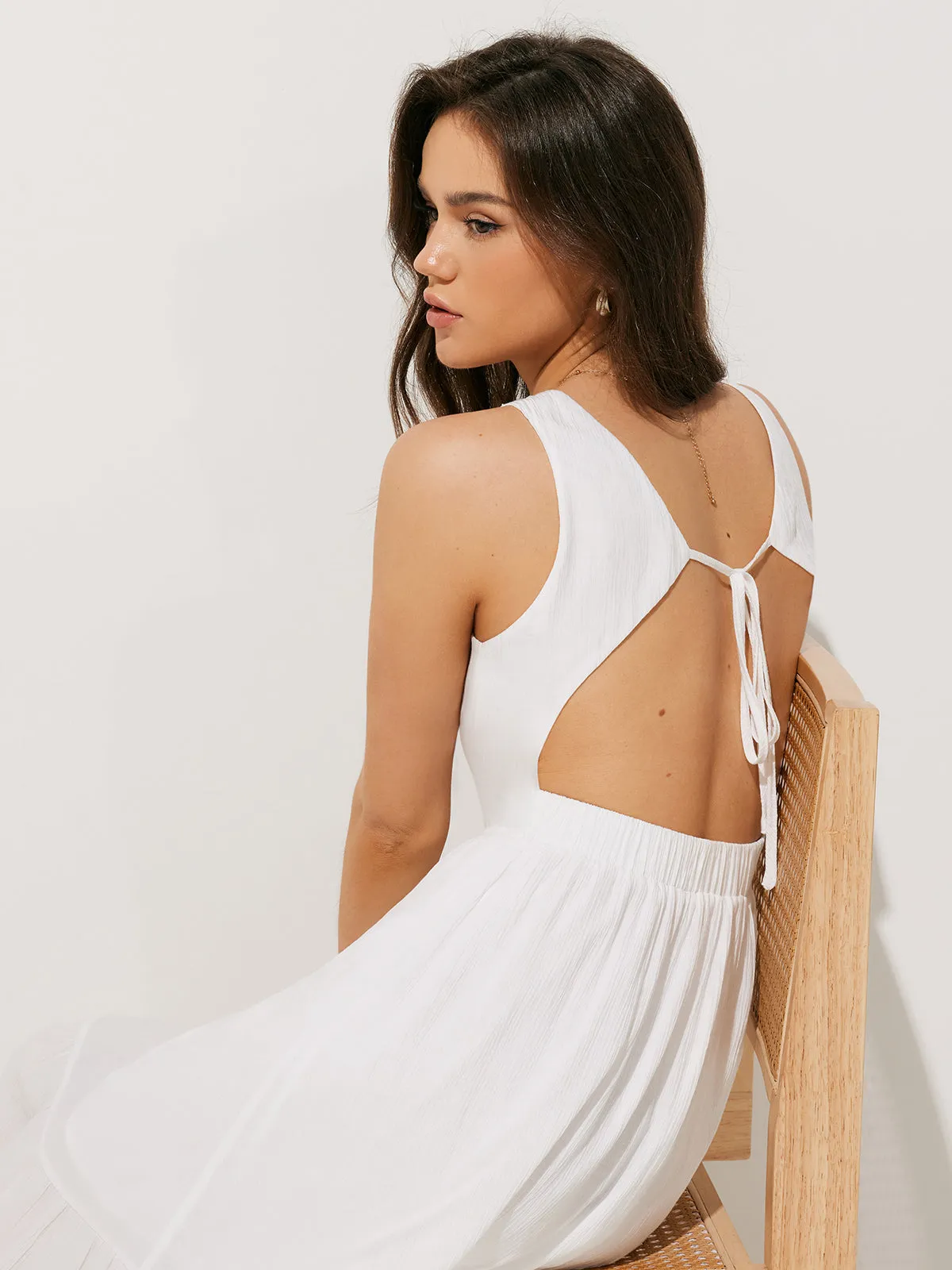 Solid Knotted Backless Long Dress sold by COMMENSE