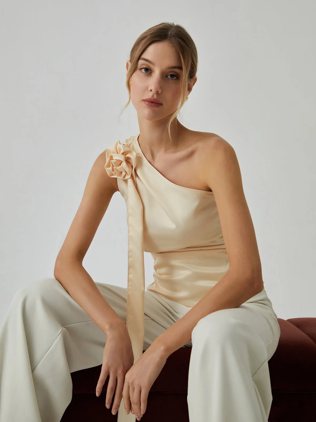 Rosette One Shoulder Off Tank Top sold by COMMENSE product image thumbnail 5