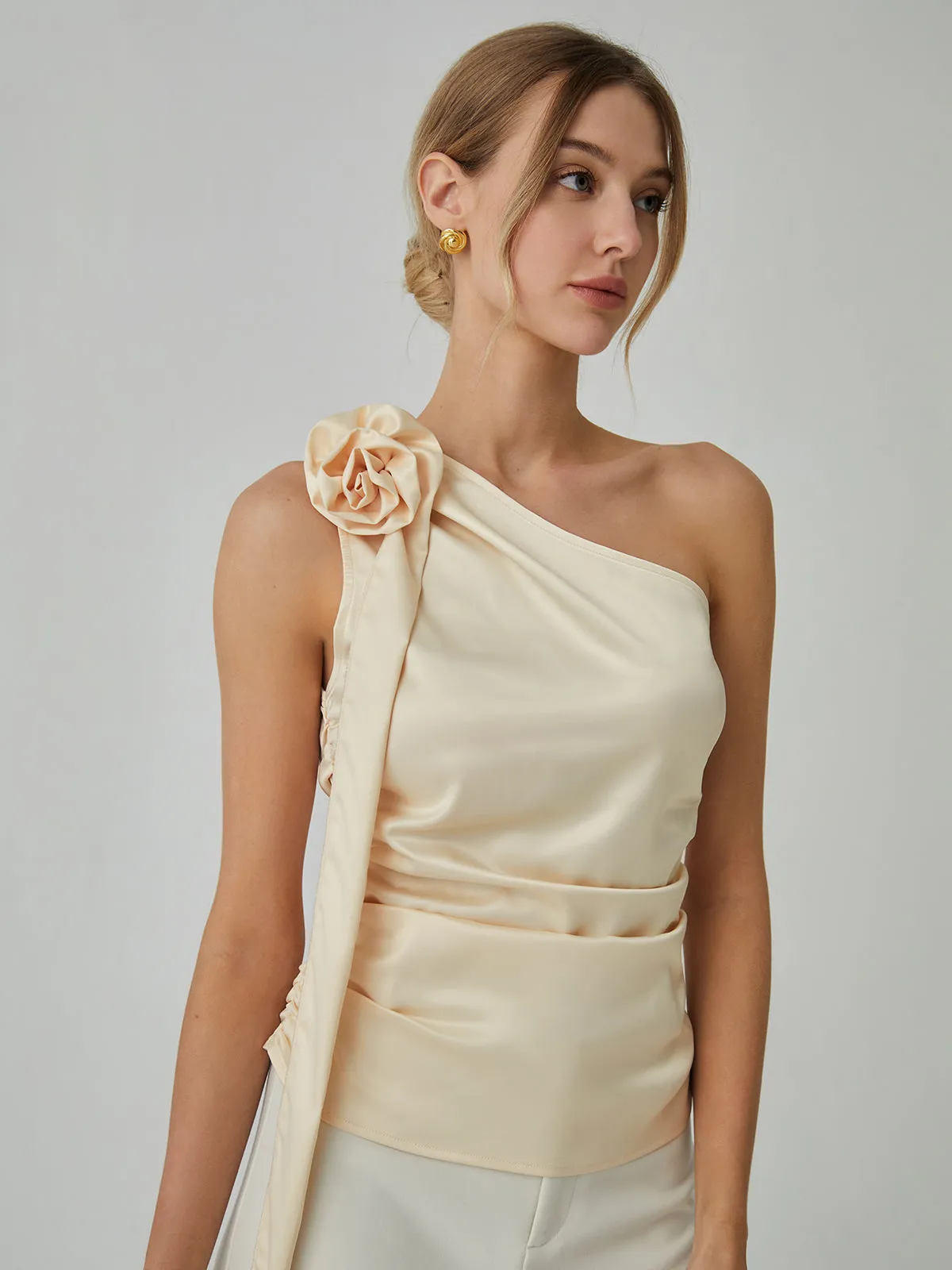 Rosette One Shoulder Off Tank Top sold by COMMENSE product image thumbnail 4