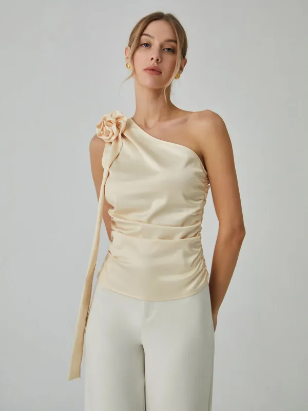 Rosette One Shoulder Off Tank Top sold by COMMENSE