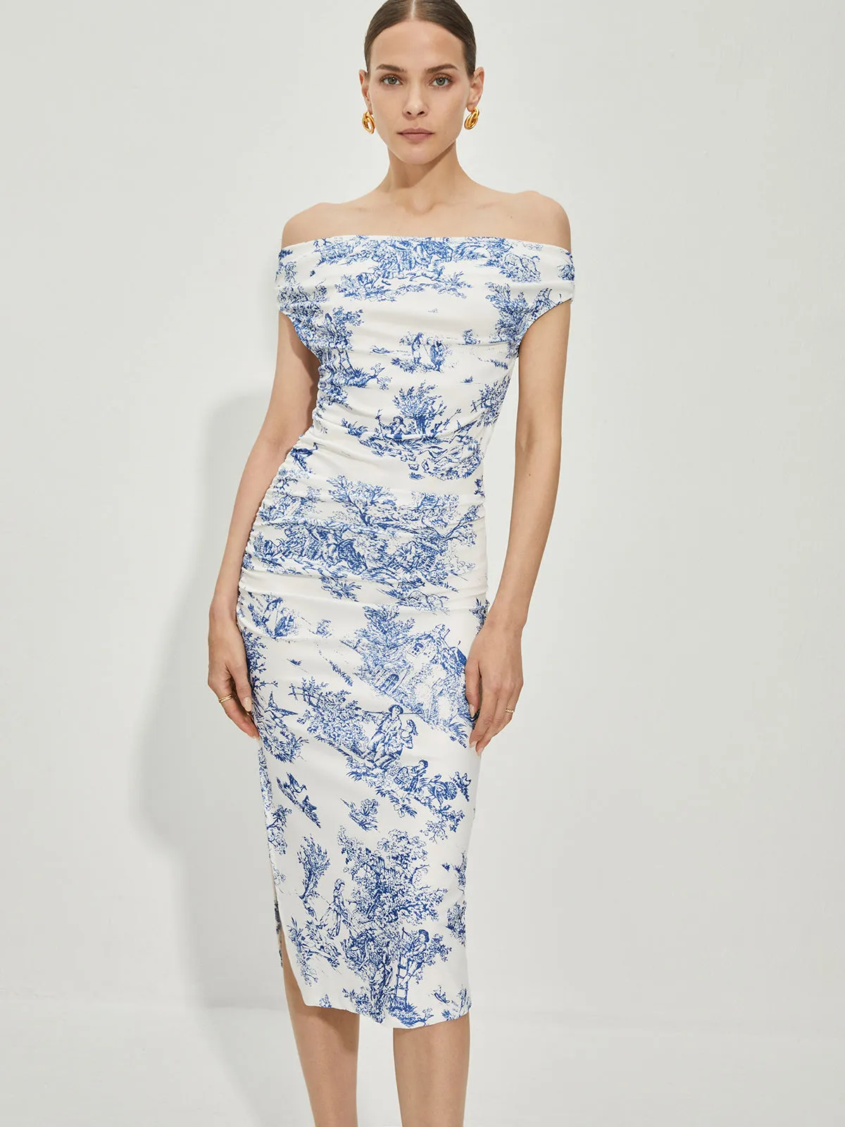 Print Straight Neck Split Dress sold by COMMENSE