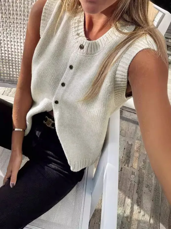 Casual Button Up Sweater Vest sold by COMMENSE