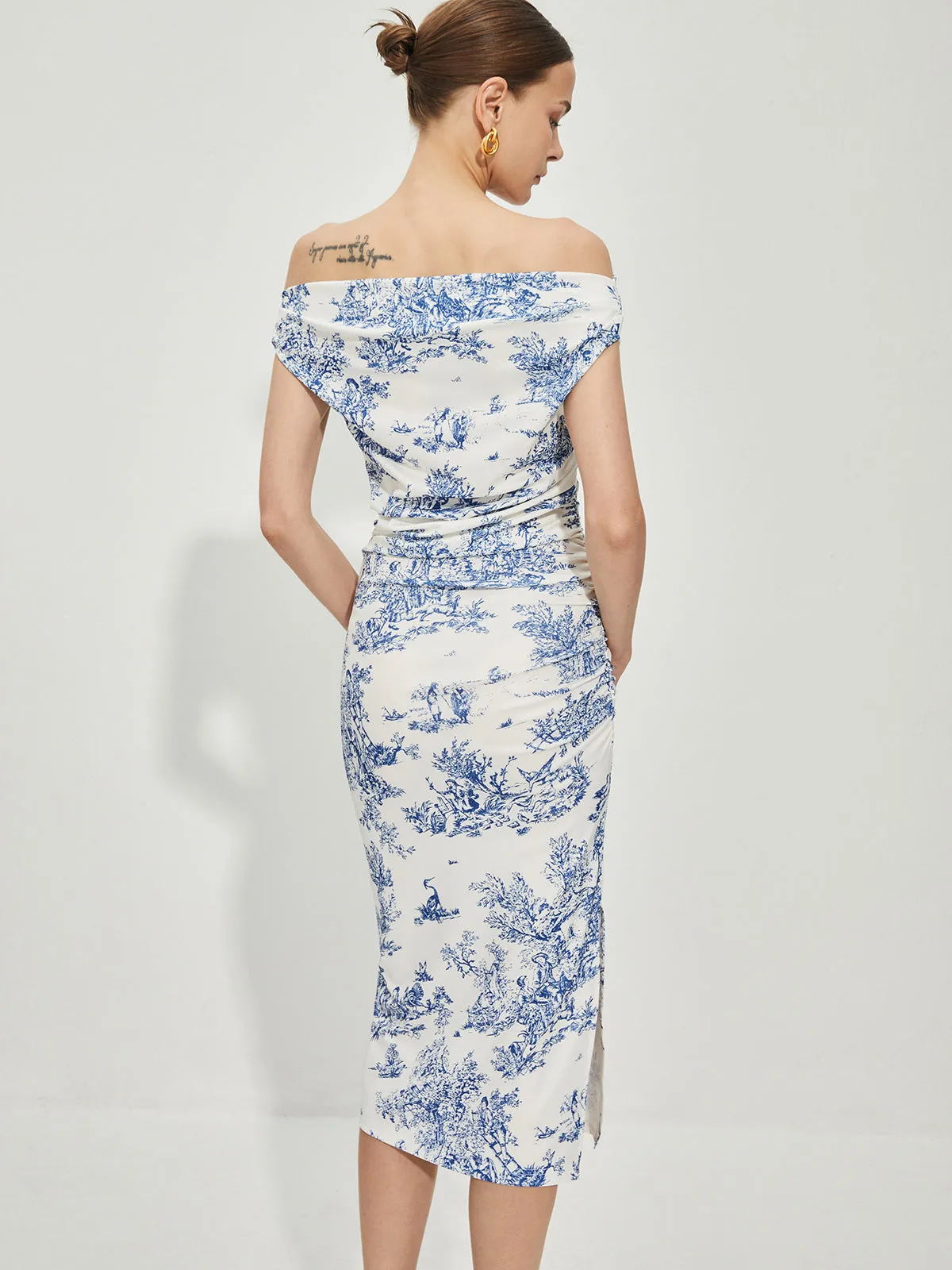 Print Straight Neck Split Dress sold by COMMENSE product image thumbnail 5