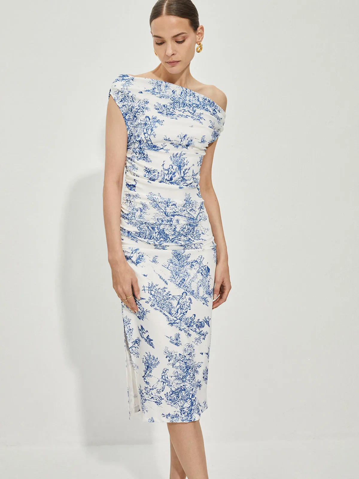 Print Straight Neck Split Dress sold by COMMENSE product image thumbnail 2