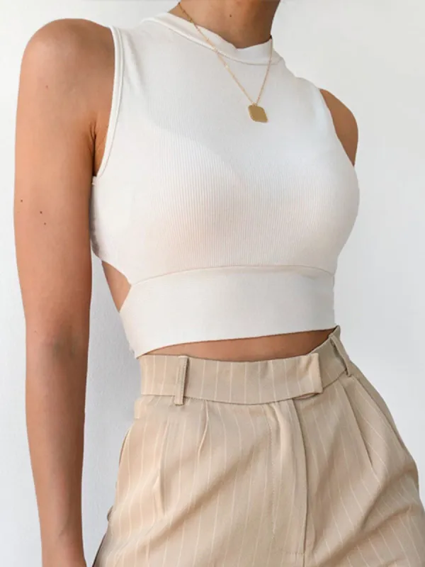 Tied Back Cutout Crop Tank Top sold by COMMENSE