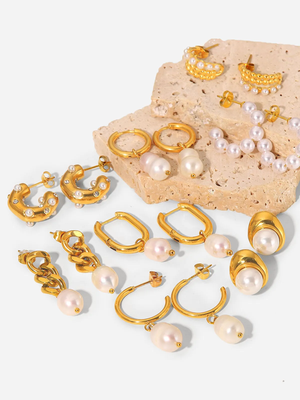 Double Pearl Hoop Earrings sold by COMMENSE product image thumbnail 4