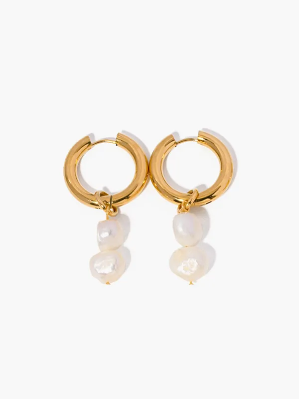 Double Pearl Hoop Earrings sold by COMMENSE