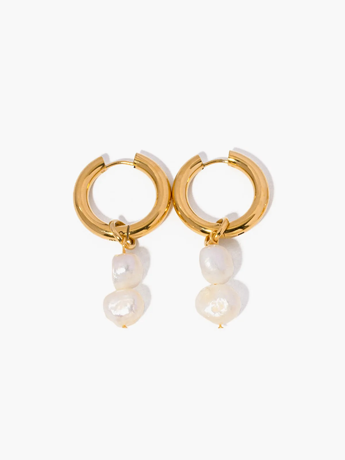 Double Pearl Hoop Earrings sold by COMMENSE