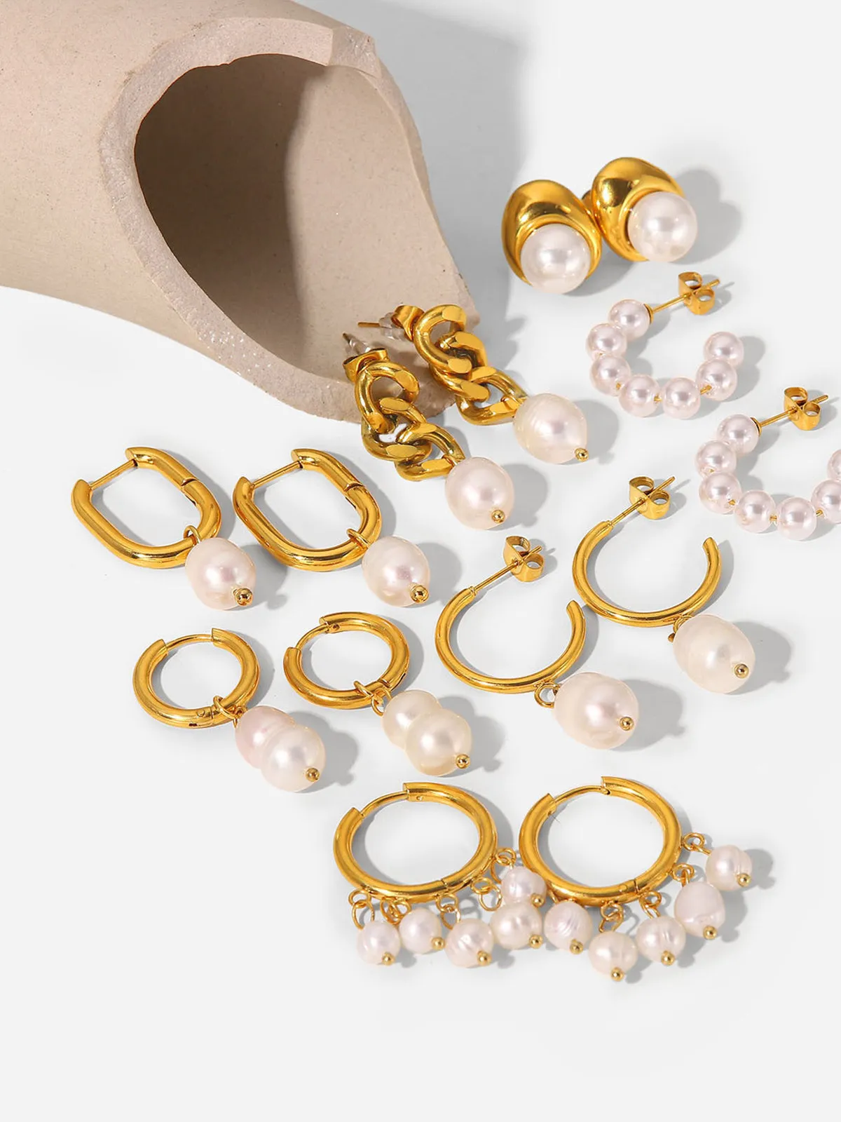 Double Pearl Hoop Earrings sold by COMMENSE product image thumbnail 2