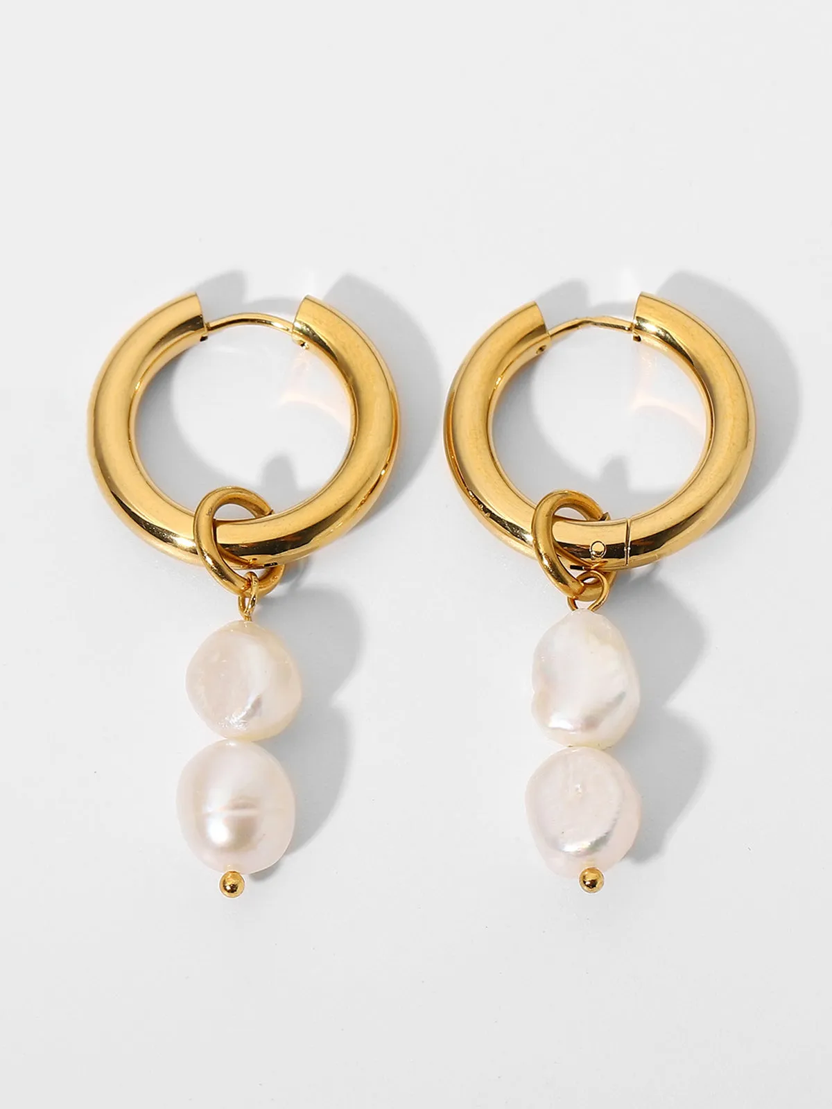 Double Pearl Hoop Earrings sold by COMMENSE product image thumbnail 3