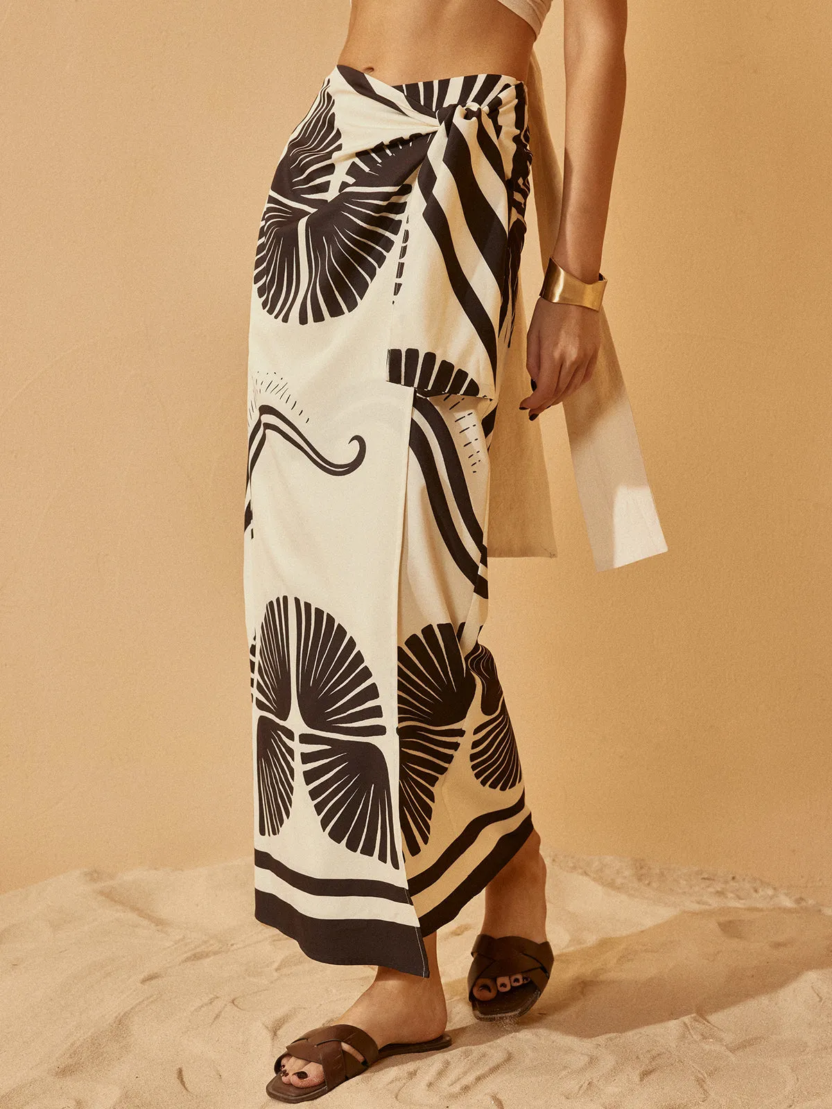 Knotted Wrap Floral Skirt sold by COMMENSE product image thumbnail 3