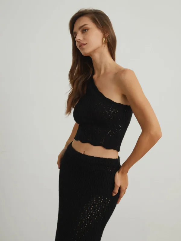Midnight Crochet Eyelet One Strap Top sold by COMMENSE
