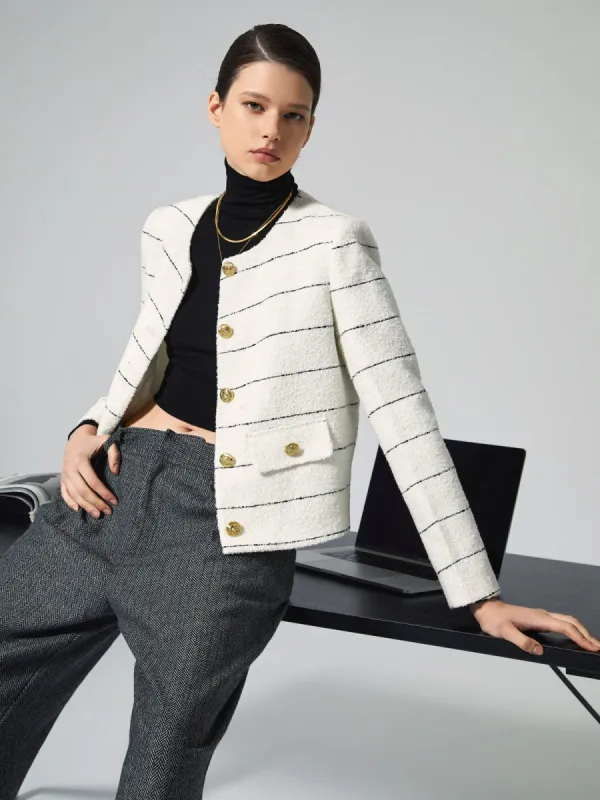 Old Money Wool-blend Stripe Button Jacket sold by COMMENSE