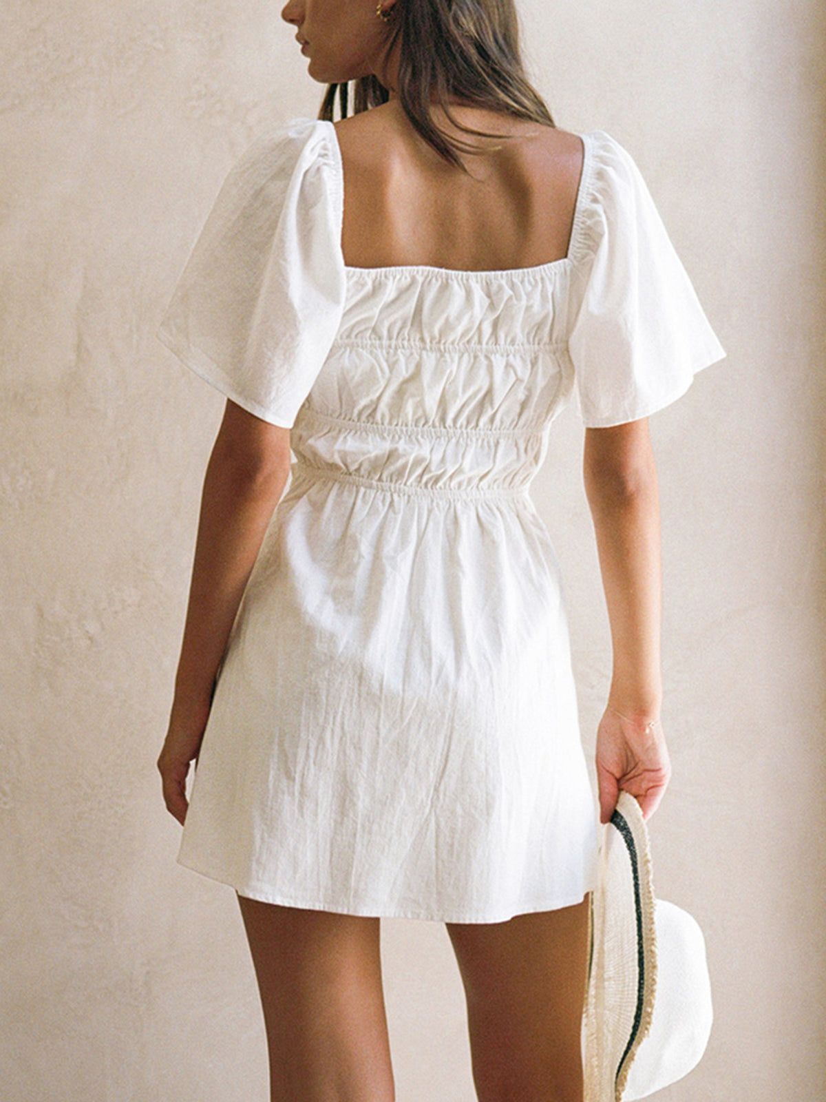 Cotton Puff Sleeve Wrap Short Dress sold by COMMENSE product image thumbnail 2