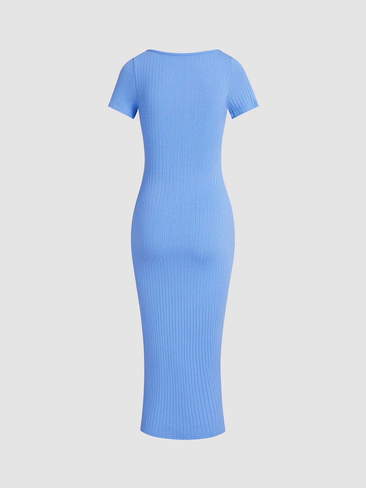 Casual Ribbed Short Sleeve Slit Long Dress sold by COMMENSE product image thumbnail 7