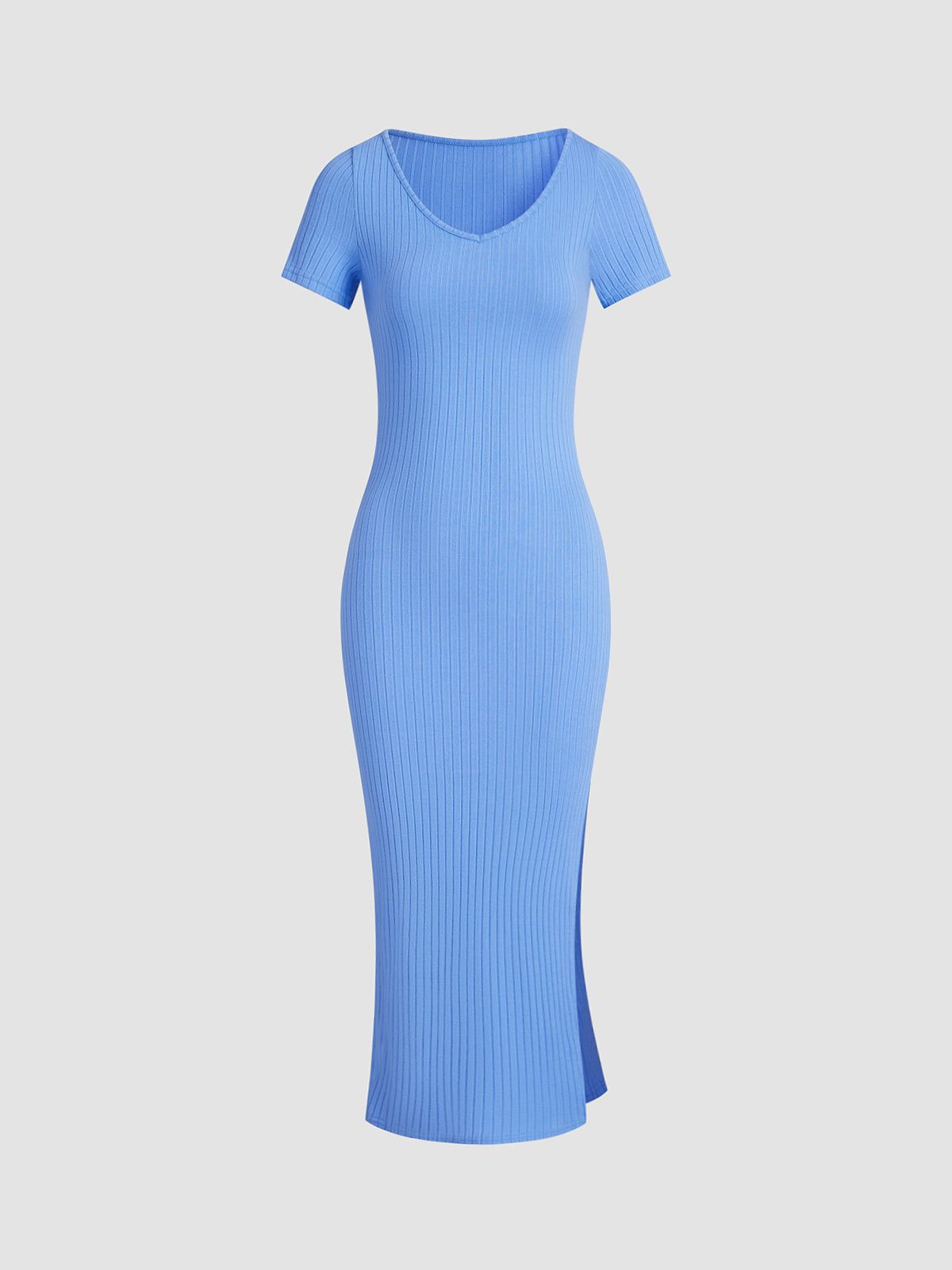 Casual Ribbed Short Sleeve Slit Long Dress sold by COMMENSE product image thumbnail 6