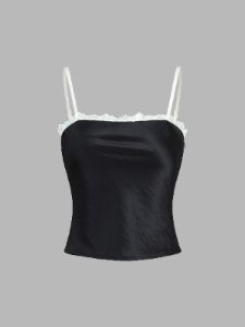 Lace Trim Satin Crop Top sold by COMMENSE