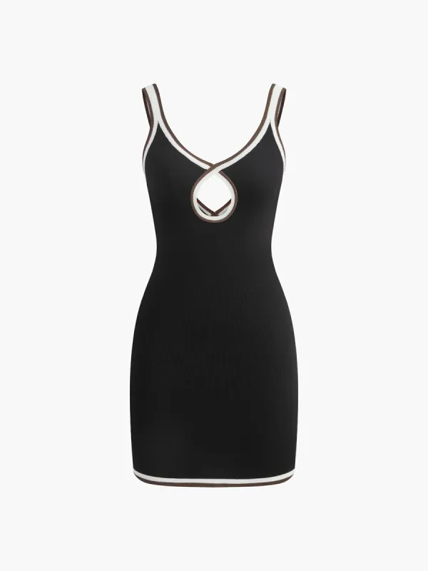 Backless Contrast Binding Cutout Sweater Dress sold by COMMENSE