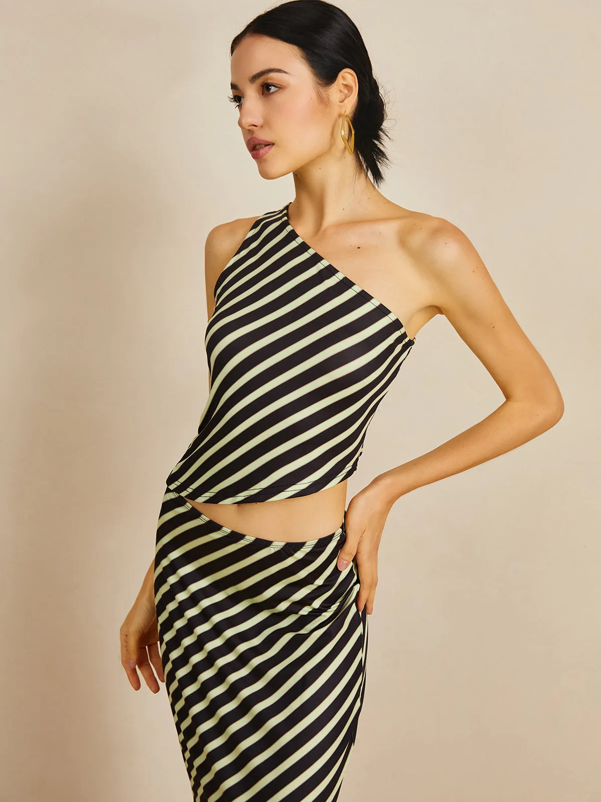 Asymmetrical Striped Skirt Set sold by COMMENSE product image thumbnail 3