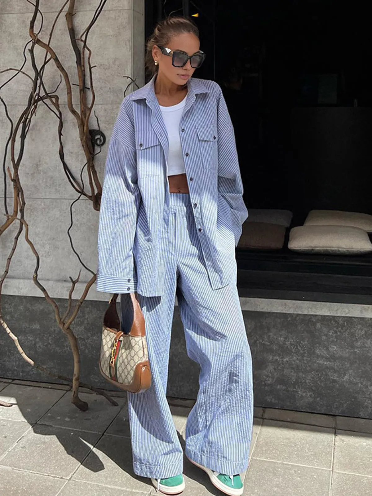 Pinstripe Long Sleeve Pants Set sold by COMMENSE product image thumbnail 2