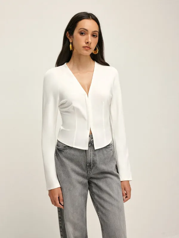 Plain Piping Slim Blouse sold by COMMENSE
