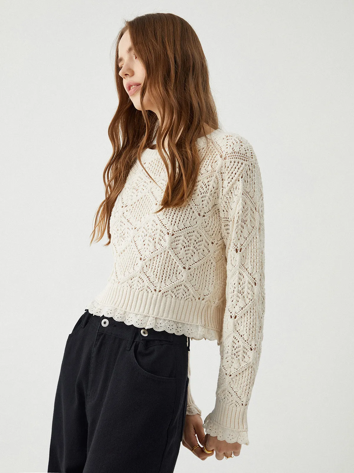 Jacquard Lace Hem Knit Top sold by COMMENSE product image thumbnail 4