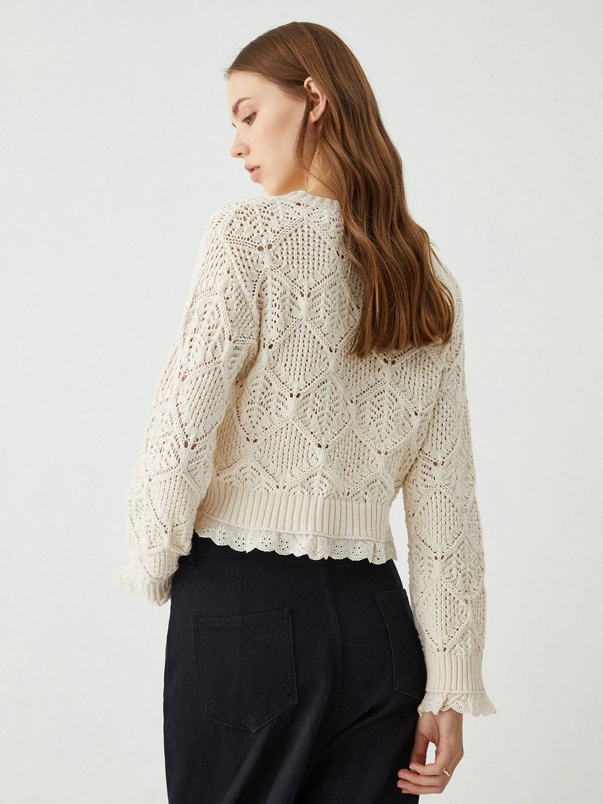 Jacquard Lace Hem Knit Top sold by COMMENSE product image thumbnail 5