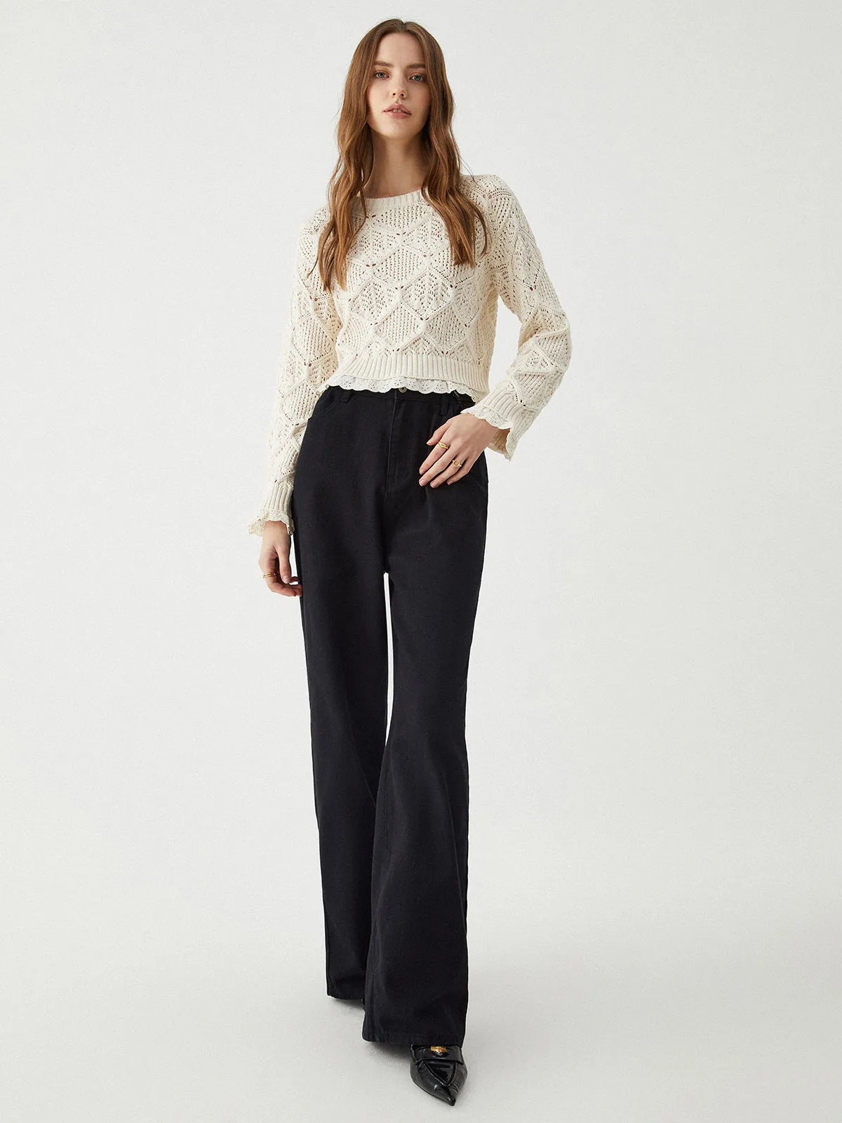 Jacquard Lace Hem Knit Top sold by COMMENSE product image thumbnail 2