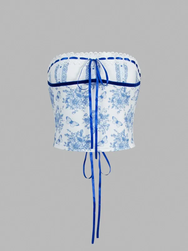 Butterfly Bouquet Floral Tied Tube Top sold by COMMENSE